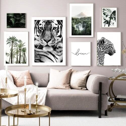 Scandinavian Poster Dream Print Leopard Tiger Monstera Palm Leaf Wall Art Picture Canvas Painting Nordic Modern Home Decoration