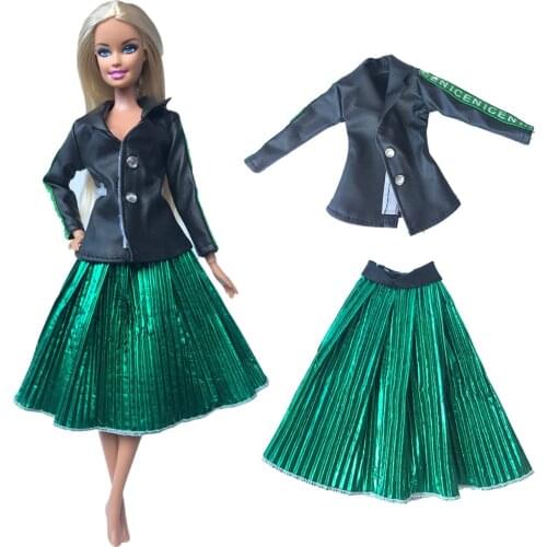 NK Newest Doll Leather Top Green Skirt Casual Noble Costume Beautiful For Barbie Doll Fashion Skirt Best Child Girl Gift 267B 5X