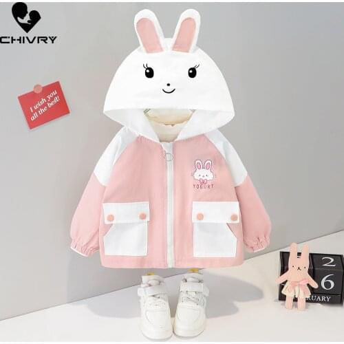 New 2021 Autumn Baby Girls Coat Kids Jackets Boys Outerwear Fashion Hooded Cute Cartoon Tiger Rabbit Zipper Windbreaker Clothing