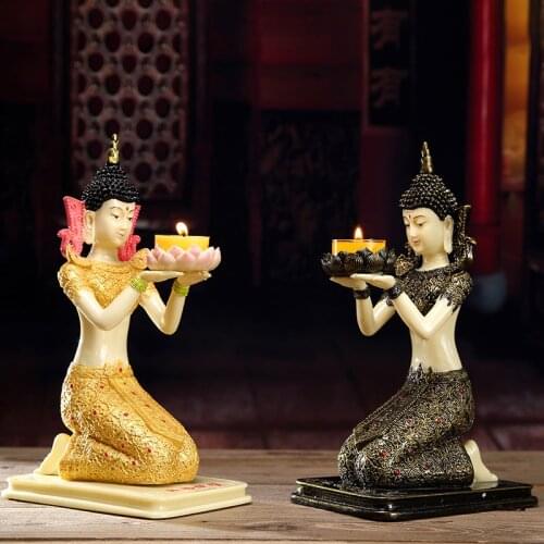 Buddha with resin tiannv oil lamp holder lotus base for Buddha candlestick