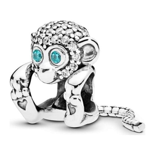 Fit original Pandora bracelet women fine jewelry pendant sterling silver 925 clear CZ beads monkey charm for girl birthday gift