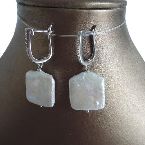 100% nature freshwater pearl earring with 925 silver hook -- AAA gold Pearl,18-20 mm big SQUARE baroque pearl earring