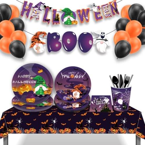 Funny Holiday Halloween Party Hanging Swirls and Disposable Tableware Sets for Nightclub Happy Halloween Party Decoration