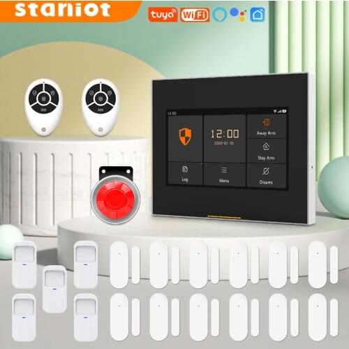Staniot GSM & 4G Version Tuya Intelligent Wireless WiFi House Security Alarm System Kits Compatible with Alexa and Google Home