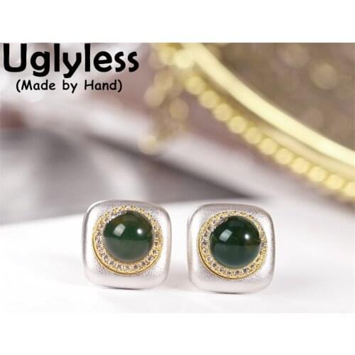 Uglyless Dual Wearings New Fashion MINI Studs Earrings for Women Nature Blue Amber Square Earrings 925 Silver Brincos Detachable