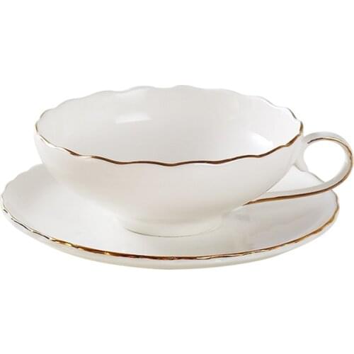 Vintage Bone China Tea Cup and Saucer, with Gold Trim, British Coffee Cups, Porcelain Tea Cup Set, for Coffee Drink, White