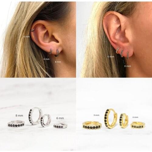 Luxury Bling Black Ziron 925 Sterling Silver Pendientes Ear Bone Buckle For Anniversary Engagement Party Piercing Hoop Earrings