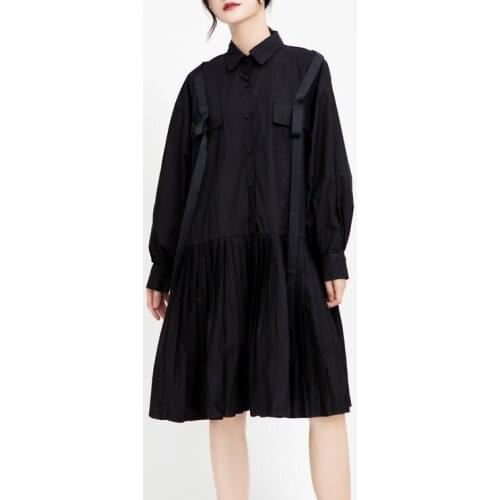 Womens spring autumn long sleeve causal loose cotton shirt dress female runway fashion plus size chic dress TB1023