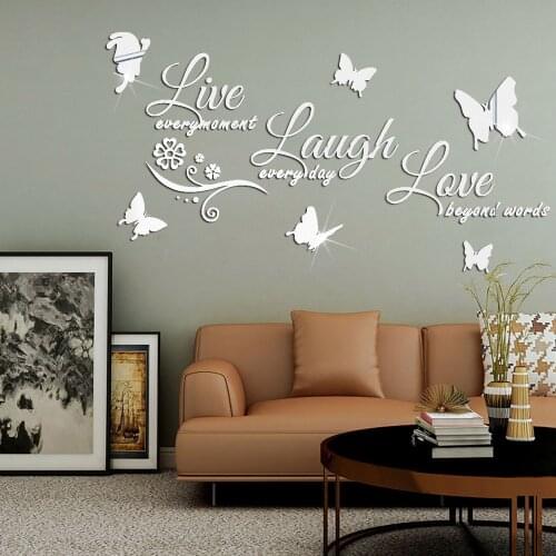 Live Laugh Love Quotes Wall Stickers Butterflies Modern Living Room Bedroom Decor Aesthetic Self Adhesive Wallstickers Wallpaper