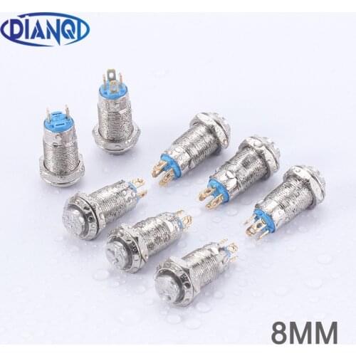 1pc 8mm Self-reset Momentary Metal Push Button Switch high head switch led light Red Green Blue White