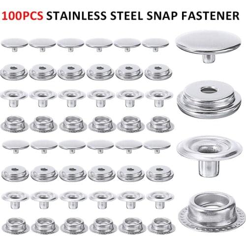 100pcs 15mm Press Stud Button Stainless Steel Snap Fastener Canvas Marine Boat Clothing Press Studs Cap Button Accessories