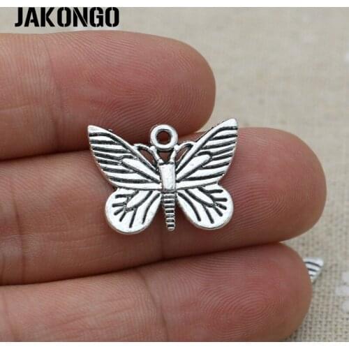 20PCS Butterfly Charm Antique Silver Plated Pendants for Bracelet Jewelry Accessories Making DIY Handmade 20x13mm