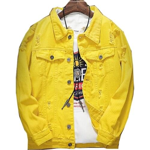 2021 fashion mens casual yellow casual jacket new jacket spring denim jacket