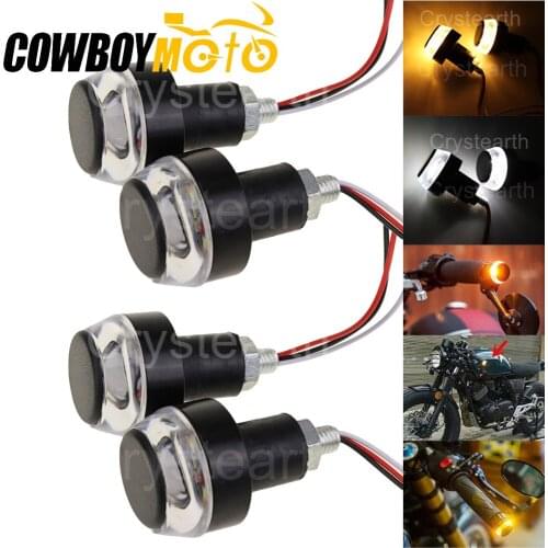4PCS Motorcycle 7/8" 22mm Handlebar Plug Handle Bar End Grips LED Turn Signal Light Universal For Harley Honda Cafe Racer Bobber