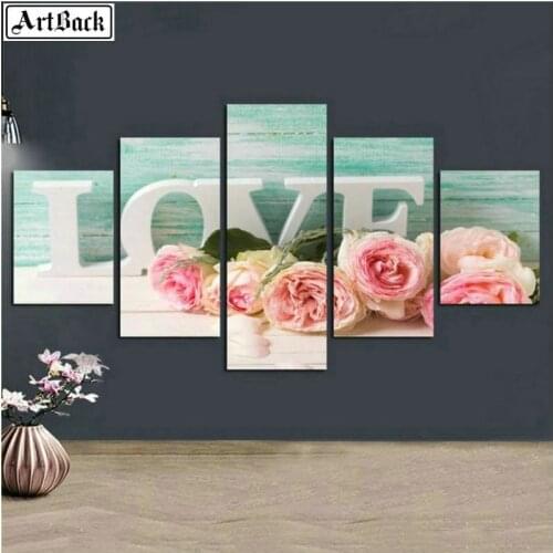5 spell diy diamond painting cross stitch "LOVE flowers" full square drill mosaic artwork 3d round embroidery stickers