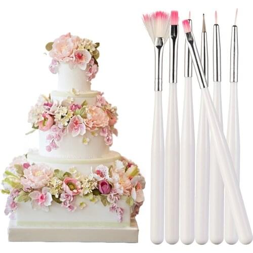 7Pcs/Set Fondant Cake Decorating Brush Dusting Icing Mold Decal Pen Cupcake Paint Pastry Sugarcraft Tool Kitchen Supplies