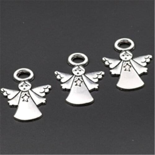 8pcs Silver Plated Happy Angel Charm Earrings Necklaces Retro DIY Jewelry Alloy Pendants 31*26mm A627