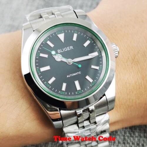 40mm NH35A Miyota8215 Automatic Mens Wristwatch Sapphire Crystal Luminous Jubilee Bracelet Polished Case Green Glass Bliger