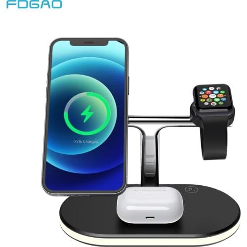 15W 3 in 1 Magnetic Wireless Charger Desktop Stand For iPhone 12 Pro Max Airpods Pro Apple iWatch 6 5 4 3 Fast Charging Station