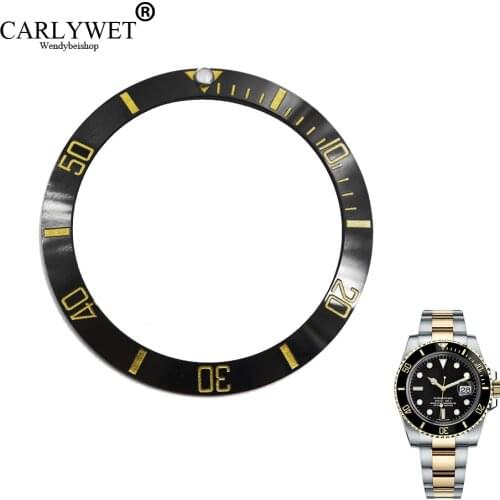 CARLYWET Wholesale Replacement Black With Gold Writings Ceramic Bezel 38mm Insert made for Submariner GMT 40mm 116610 LN