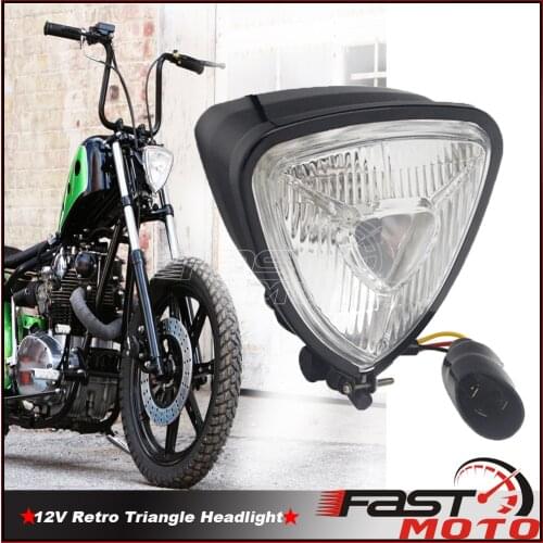 Black Housing Clear Len Front Light Motorbike Triangle Headlight Retro Lighting Headlamp Cafe Racer Old School LED Bike Lamp