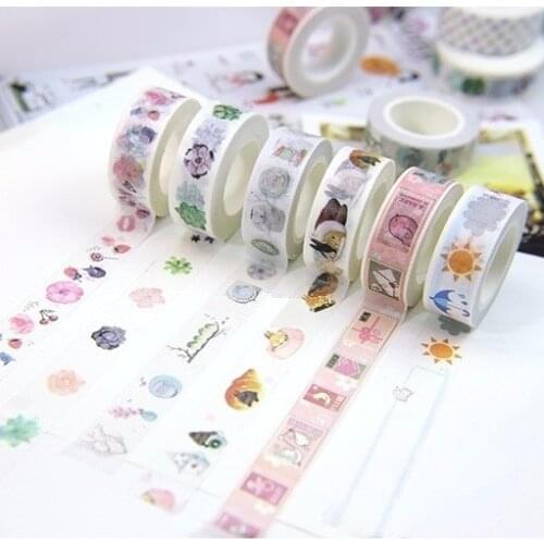 15mm*10m Flower Leaves Fruits Pattern Japanese Washi Decorative Adhesive Tape DIY Masking Paper Tape Label Sticker wholesale