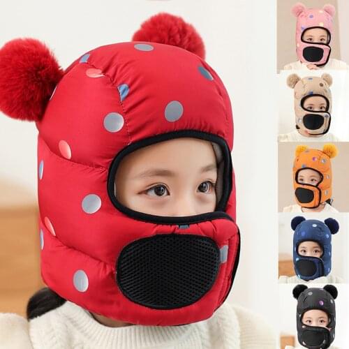 Childrens Cotton Hat Mask Autumn And Winter Baby Windproof And Waterproof Lei Feng Cap Ear Protection Face Protection Hat Sets