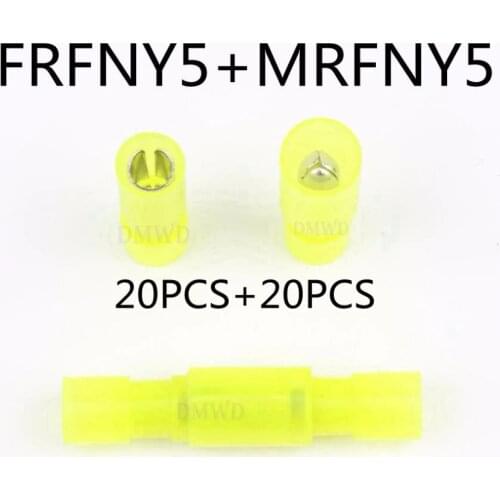 DMWD FRFNY MRFNY 40PCS Bullet Shaped NYLON brass Female Male Insulating Joint Wire Connector Crimp Terminal FRFNY+MRFNY AWG12-10
