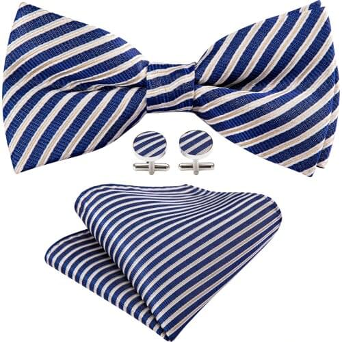 High Quality Striped Men Bowtie Handkerchief Cufflinks Set Pre-Bow Ties For Men Silk Butterfly Party Wedding Barry.Wang