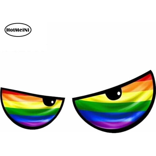 HotMeiNi 13cm x 5.4cm New Pair of Cartoon Evil Eyes with Lgbt Gay Pride Flag for Motorbike Helmet Car Sticker