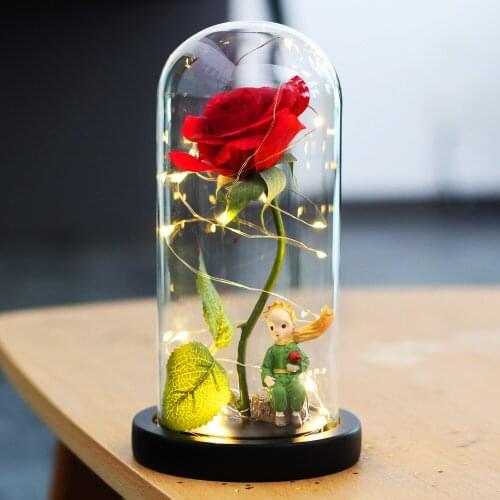 Artificial Rose Beauty And The Beast Rose And Prince In Glass Cover Decor Home LED Night Light For Mother Valentines Day Gift