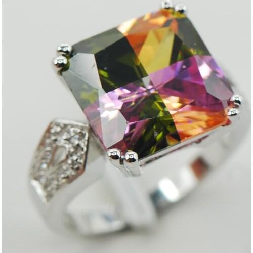 Rainbow Crystal Zircon Fashion Women 925 Sterling Silver Ring F923 Size 6 7 8 9 10