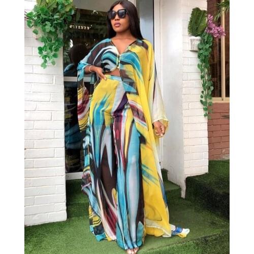 2 Piece Set African Print Dresses for Women Summer Clothes Party Long Maxi Dress Ramadan Eid Mubarak Abaya Dubai Muslim Robes