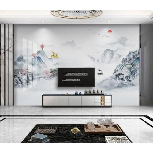 Beautiful minimalist 3d new Chinese style marble artistic conception landscape bedroom living room background picture mural