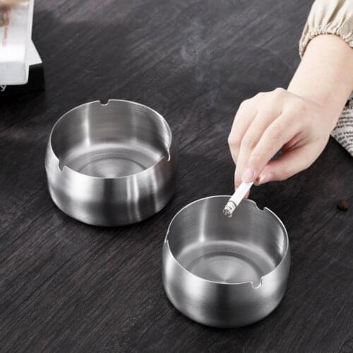 Round Stainless Steel Ashtray Home Office Cigarette Tobacco Bowl Desktop Ash Holder Smoking Accessories