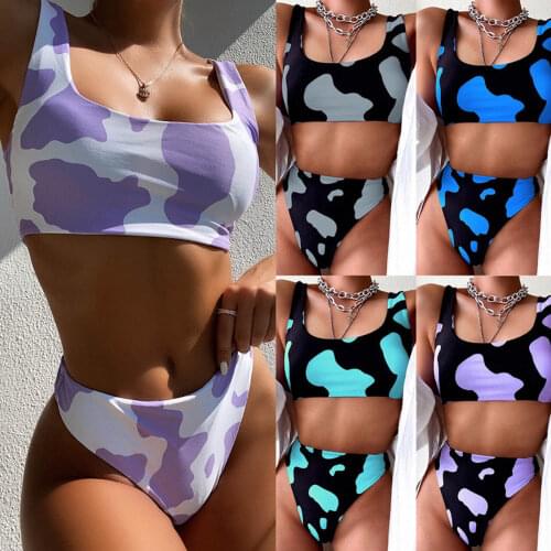 New high waist Cover Belly cow print Waist Beach bikini sexy swimwear foreign swimsuit suit Two Pieces Beachwear