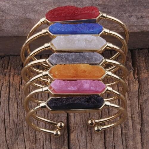 RH Fashion Boho Jewelry Accessory Natural Druzy Stone Cuff Bangles For Women Stone Bracelets Gift
