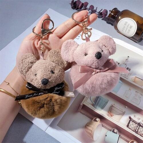 Fashion Plush Mouse Rex Rabbit Fur Keychain Pompom Hair Ball Rat Key Ring Pendant Women Bag Accessories Charms Trinket Gift