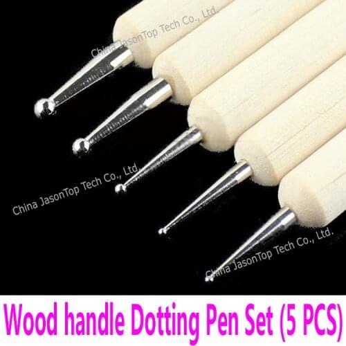 1set 5pcs Dotting Tool Dotting Pen Nail Art Tools Painting Drawing Stick Picking Pencil Decoration Toolkit Wood Handle Wholesale