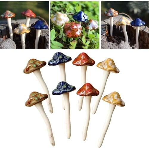 Set of 8 Ceramic Pottery Mushroom Yard Garden Decor Ornament Statues Figure
