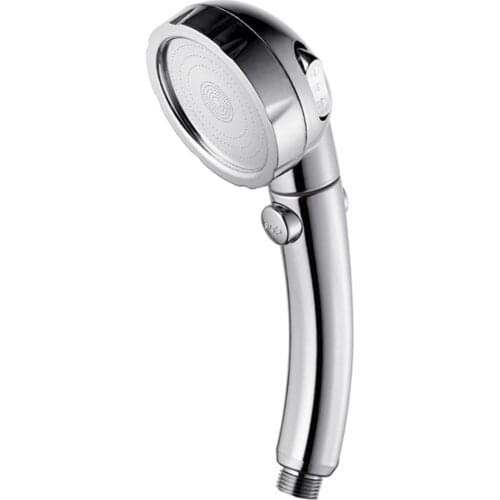 Booster Showerhead Bathroom Button Control 3 Levels Sprayer Handheld Round Rainfall Shower Head Chrome Showerhead