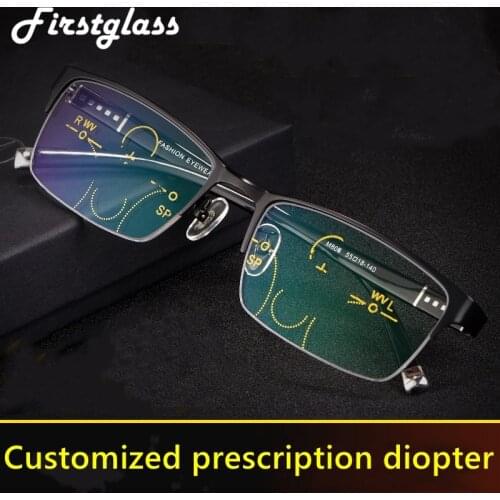 Progressive Reading Glasses Men Multifocal TR90 Customized Prescription Presbyopia Glasses Anti Blue Light Half Frame Black 175