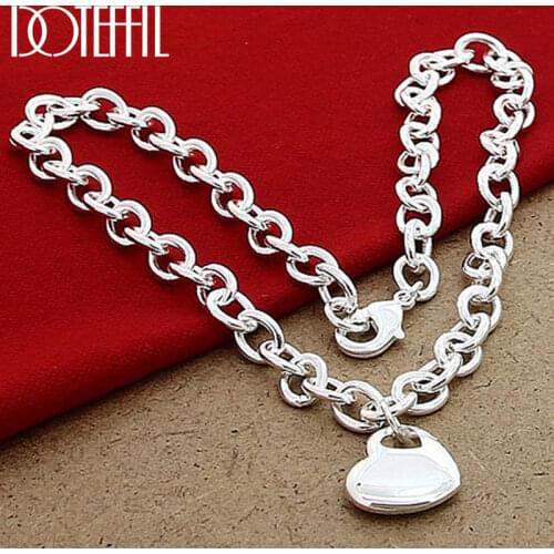 DOTEFFIL 925 Sterling Silver 18 Inch Chain Solid Heart Pendant Necklace For Women Wedding Engagement Fashion Jewelry