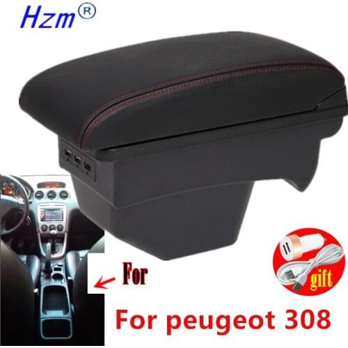 For peugeot 308 Armrest box For 308 SW Peugeot 309 Car Armrest box Retrofit parts Interior Storage box accessories USB LED