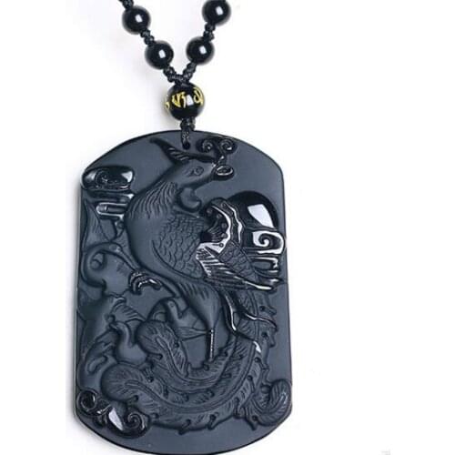 60*40*10mm Black Obsidian Phoenix Necklace Pendant King of the Bird Jade Pendant Jade Jewelry Fine Jewelry
