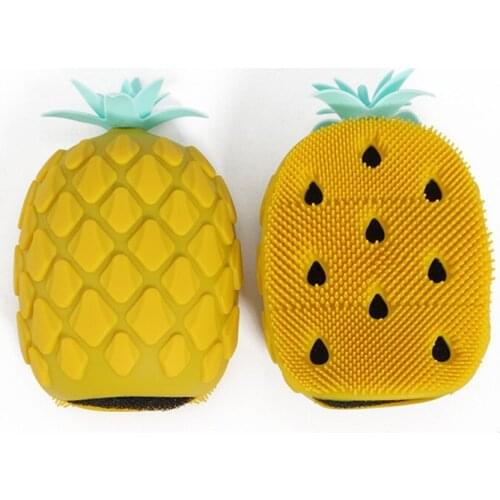 Simple Silicone Pet Bath Brush Massage Comb Cleanser Pineapple Design Sponge Bath Brush for Dog and Cats Pet Supplies
