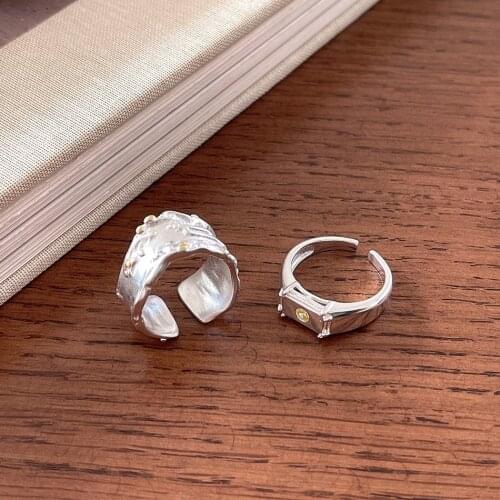 SHANICE S925 Sterling Silver Open Ring ins irregular folds Exaggerated Opening Personality Fashion For Women Party Gift