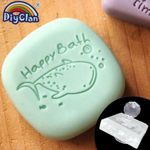 Blue Whale Handmade Soap Stamp Mold Happy Bath Clear Diy Natural Organic Glass Soap Making Chapter Resin Acrylic Seal Custom
