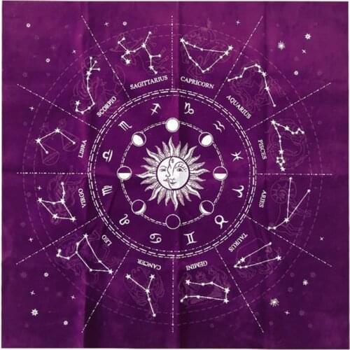 12 Constellations Tarot Card Tablecloth Board Game Velvet Divination Altar Cloth K1KD