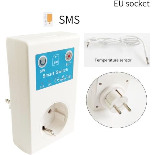 16A Smart Socket EU GSM Socket SMS Control SMS/APP/Free Call Control Temperature Sensor control for 2G SIM card